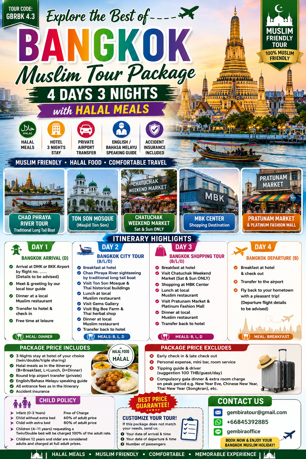 Bangkok Muslim tour package 4d3n