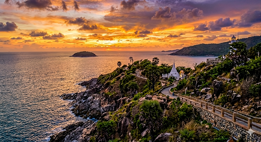 Sunset at Phrom Thep Cape with colorful sky over Phuket